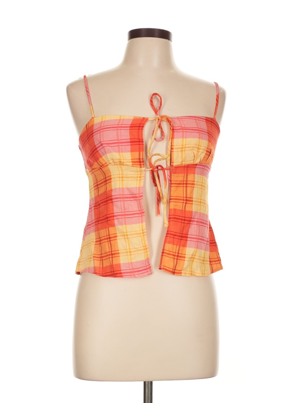 VRG GRL 100% Cotton/linen blend tie front strappy blouse size US S